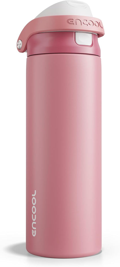 ENCOOL Leakproof Insulated Water Bottle with Straw Dual-Sip Water Bottle Bag-Safe Design for Work, Commute & Gym – Keeps Drinks Cold All Day, 24 oz, Lemonade Pink - Colors A
