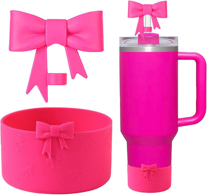 Bow Silicone Protective for Stanley Boot for 20/30/40Oz, 2 Pack for Stanley Cup Accessories Compatible 12-24Oz for Hydroflask Boot and More (Pink Set)