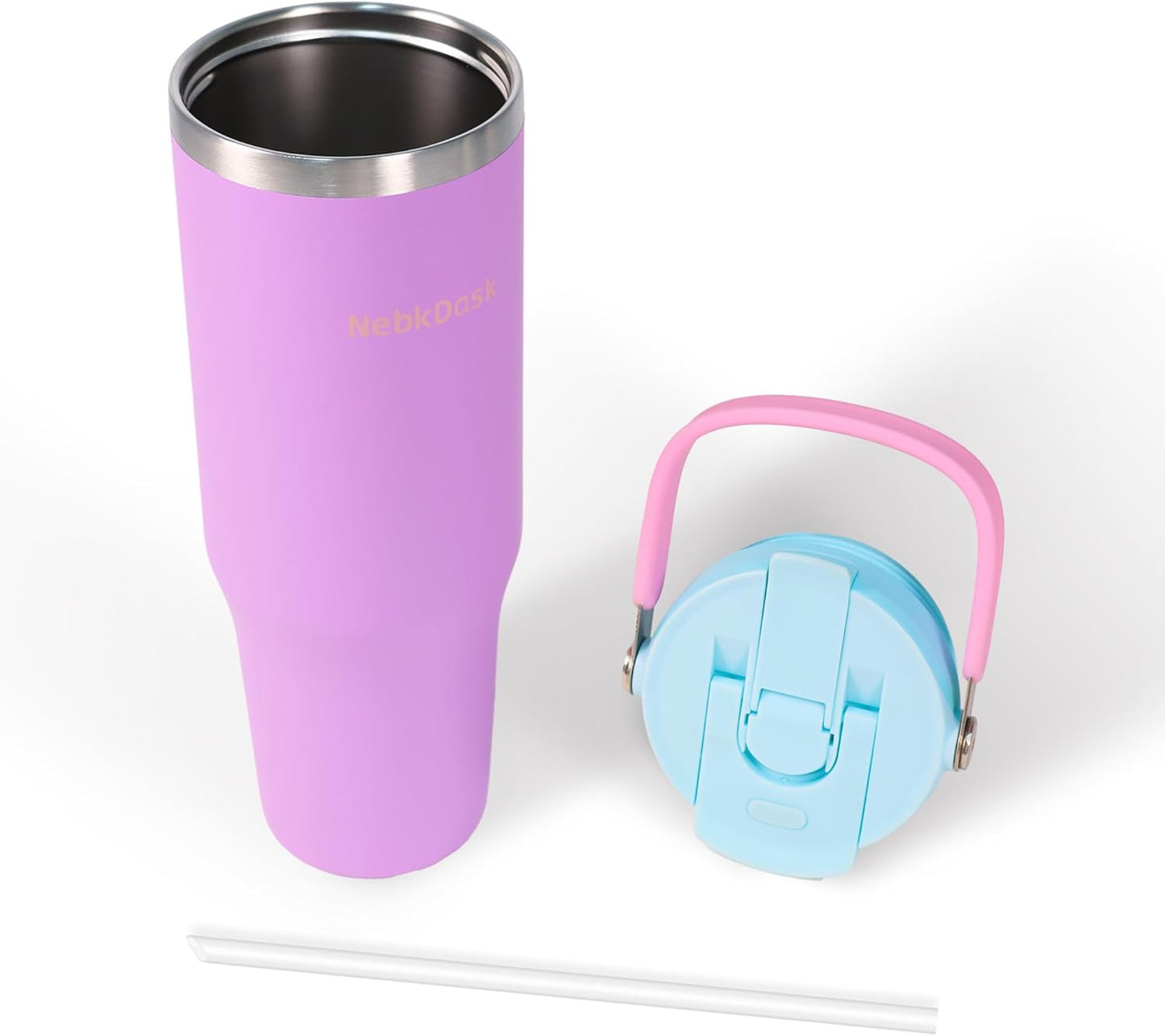 40 oz Insulated Stainless Steel Bottle with 2-in-1 Straw and Spout Lid, Water Bottle with Carry Handle Keep Cold 24H, Leak-Proof, Fits in Car Cup Holder, Travel, and School（off-White）
