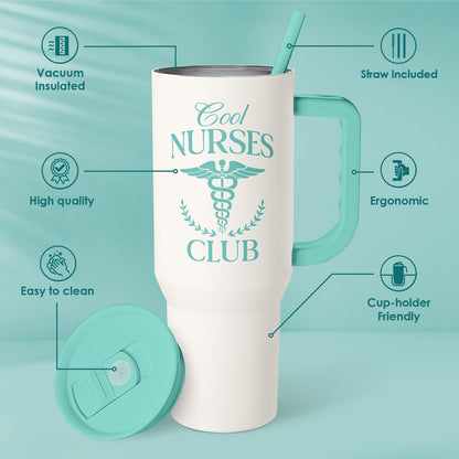 Floral Tumbler with Handle 40oz, Stainless Steel Insulated Tumblers Coffee Travel Mug Cup with Straw, Flower Coffee Cup Gifts for Women Girls, Gift for Her on Christmas Birthday Mothers Day