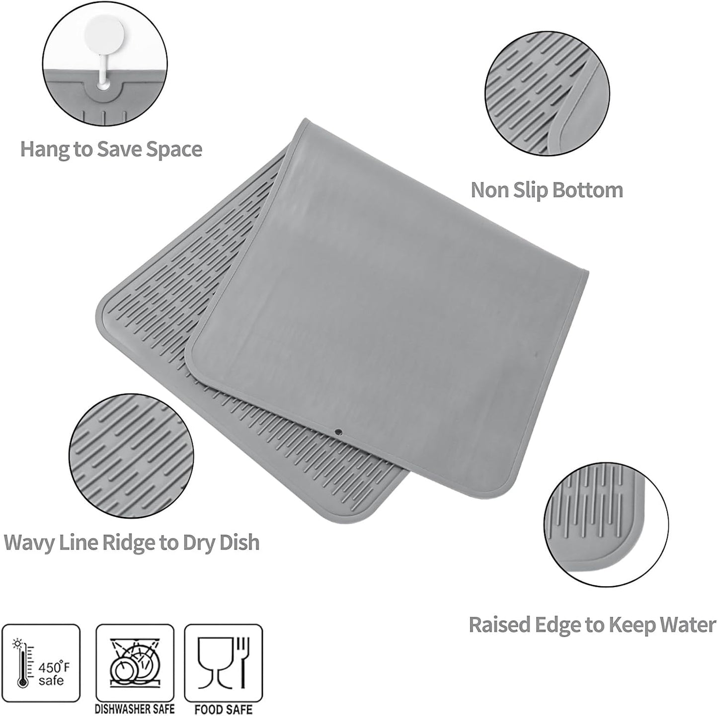 MicoYang Silicone Dish Drying Mat for Multiple Usage,Easy clean,Eco-friendly,Heat-resistant Silicone Mat for Kitchen Counter,Sink,Bar,Bottle,or Cup Green M 17 inches x 6 inches