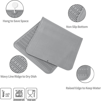 MicoYang Silicone Dish Drying Mat for Multiple Usage,Easy clean,Eco-friendly,Heat-resistant Silicone Mat for Kitchen Counter,Sink,Bar,Bottle,or Cup Green M 17 inches x 6 inches