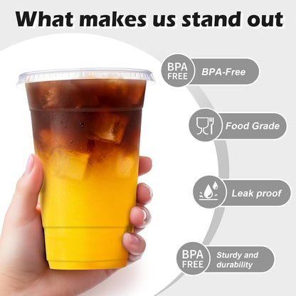 Lamosi 100 Pack 16 oz Clear Plastic Cups with Lids and Straws, Disposable Plastic Coffee Cups with Lids for Iced Coffee, Cold Beverages, Smoothies and To-Go Drinks