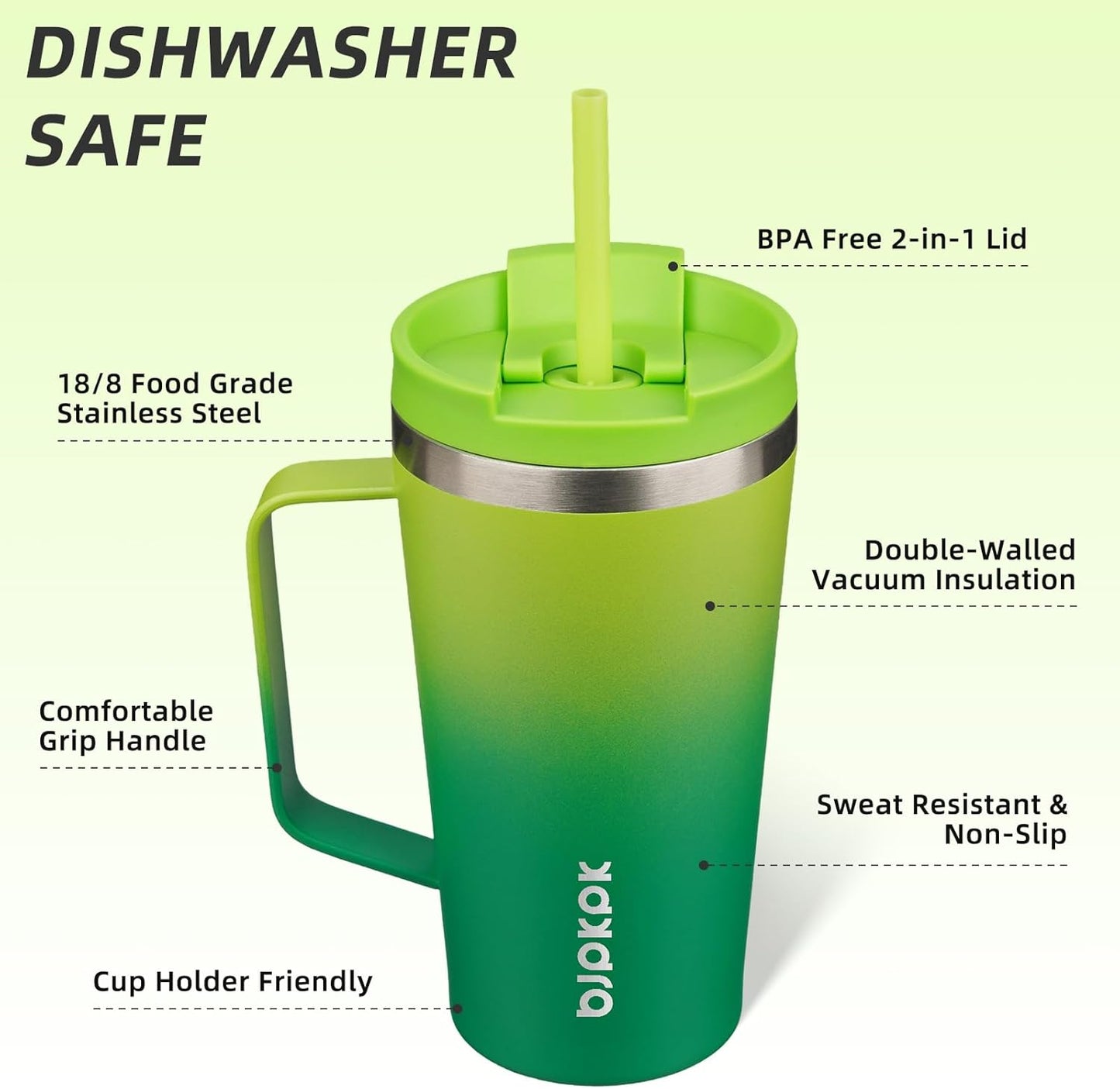 BJPKPK Insulated Tumbler with Handle, 18oz Insulated Tumblers with Lid and Straw, Stainless Steel Metal Water Bottles, Coffee Travel Mugs, Cups, Marshmallow