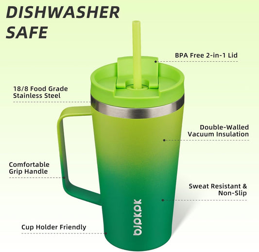 BJPKPK Insulated Tumbler with Handle, 18oz Insulated Tumblers with Lid and Straw, Stainless Steel Metal Water Bottles, Coffee Travel Mugs, Cups, Marshmallow