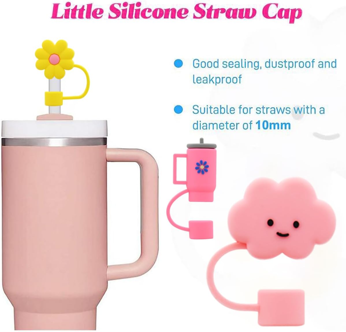 Straw Cover Cap for Stanley Cup,Silicone Straw Topper 10 mm 0.4 in Reusable Straw Tips Lids,Straw Tip Covers for Stanley Cups Accessories