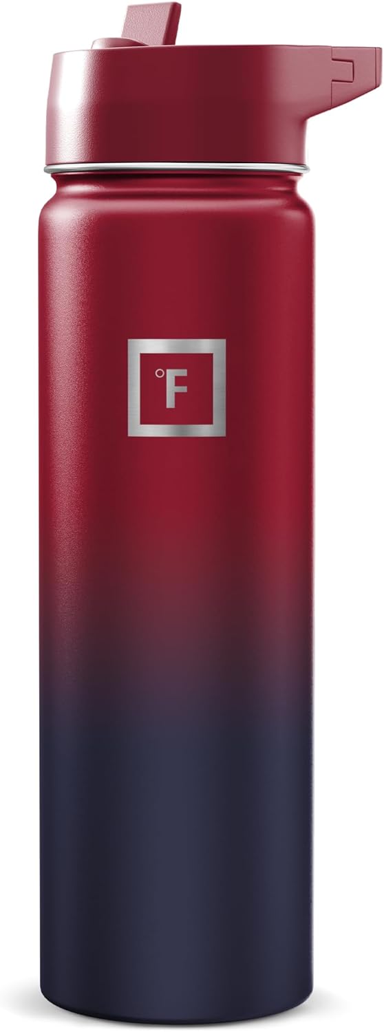 IRON °FLASK Camping & Hiking Hydration Flask with Straw, Wide Mouth Insulated Stainless Steel Sports Water Bottle - 22 oz Aurora