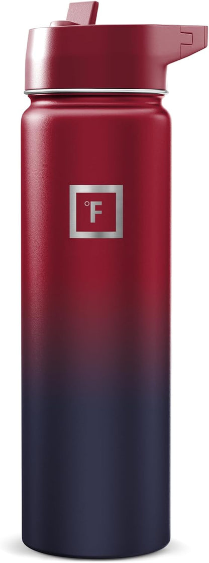 IRON °FLASK Camping & Hiking Hydration Flask with Straw, Wide Mouth Insulated Stainless Steel Sports Water Bottle - 22 oz Aurora