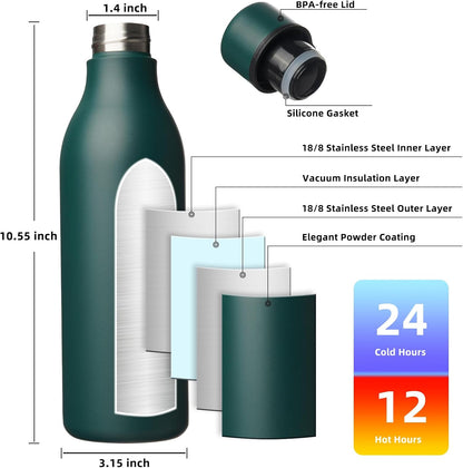 BJPKPK Insulated Water Bottles, 18 oz Stainless Steel Metal Water Bottle with Strap, BPA Free Leak Proof Jugs, Mugs, Flasks, Reusable Thermal Flasks for Sports & Travel, Black - Colors A
