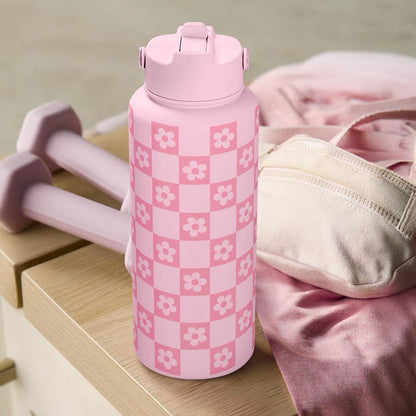 SANDJEST Pickleball Gift for Women, Water Bottle Stainless Steel 32oz with Lid & Straw, Sport Insulated Bottles Gifts for Girls Friends Teens Birthday Christmas