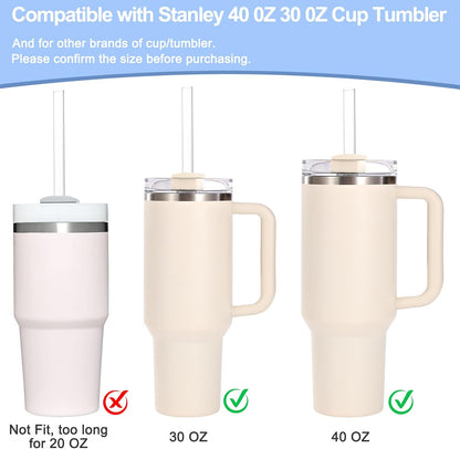 [12 Pcs] Replacement Glass Straws for Stanley - Compatible with Stanley 40 oz 30 oz Cup Tumbler,12" x 10mm Reusable Clear Glass Straw with 2 Cleaning Brush for Cup Accessories