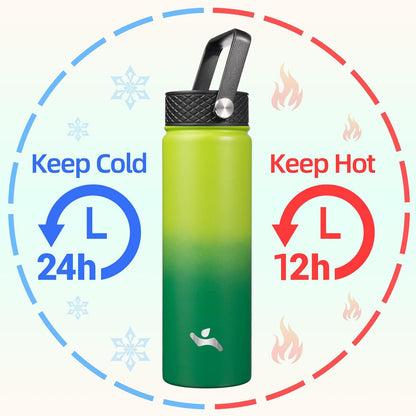 Konokyo 22oz Stainless Steel Bottles with 3 Lids Sport Insulated Water Bottle,Mint