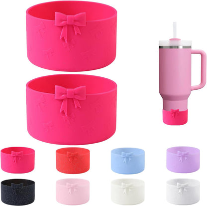 2PCS Bow Silicone Boot for Stanley Quencher Tumbler 30oz 40oz & IceFlow 20oz 30oz& Hydro Flask Water Bottle 12-24 oz Protective Bottom Sleeve Cover for Stanley Cup Accessories& Owala 24oz