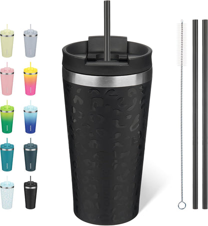 BJPKPK 22oz Insulated Tumbler With lid And Straw Stainless Steel Tumblers Travel Coffee Mug Reusable Thermal Cup,Sky