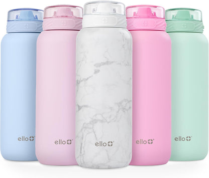 Ello Cooper 22oz Stainless Steel Water Bottle with Straw and Carry Handle, Double Walled and Vacuum Insulated Metal, Leak Proof Locking Lid with Soft Silicone Spout, Reusable, BPA Free, Lilac