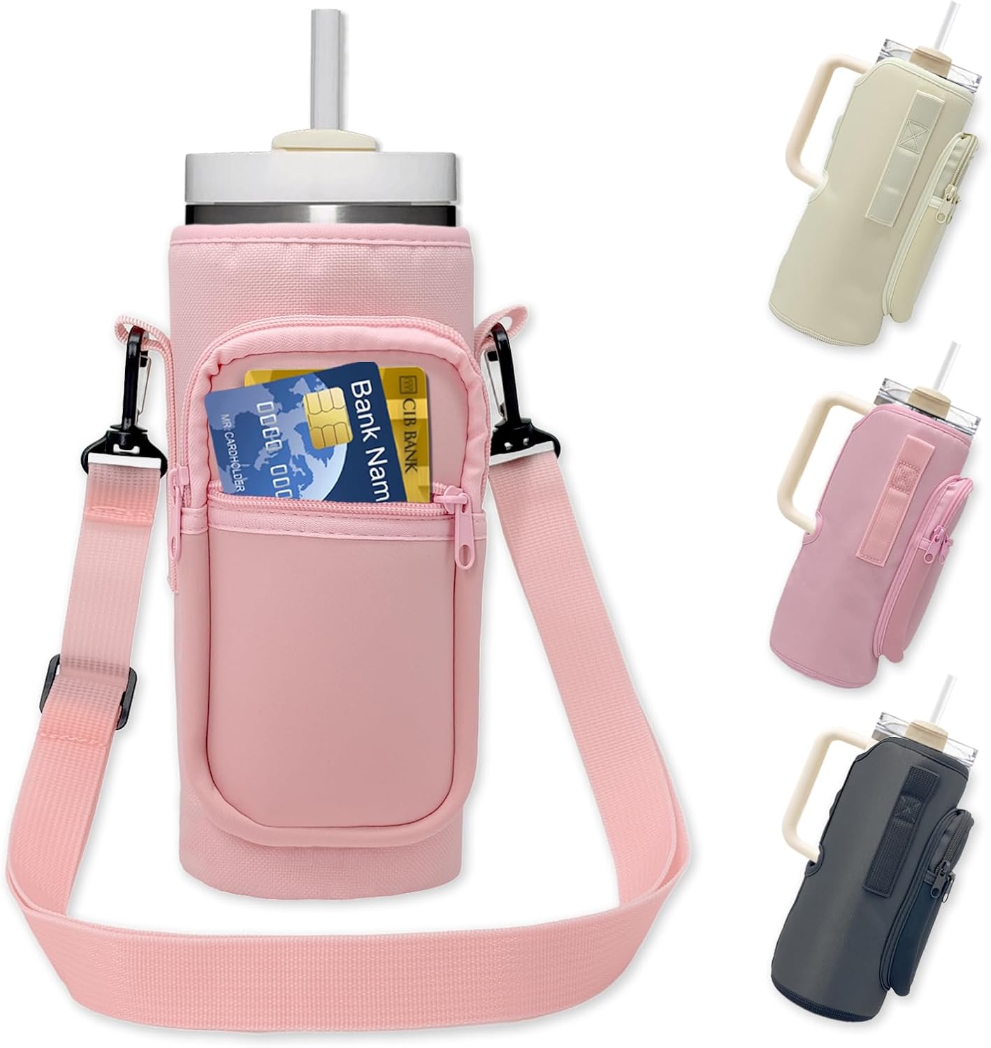 Water Bottle Holder with Strap, Insulated Crossbody Sling Bag, Carrier with Phone Pocket for Walking Hiking Camping Fishing