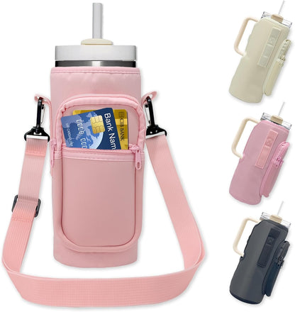 Water Bottle Holder with Strap, Insulated Crossbody Sling Bag, Carrier with Phone Pocket for Walking Hiking Camping Fishing