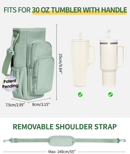 sportsnew Water Bottle Carrier Bag with Phone Pocket for 30oz 40oz Tumbler with Handle Accessories Insulated Water Bottle Holder Pouch with Strap Crossbody with Straw Cover
