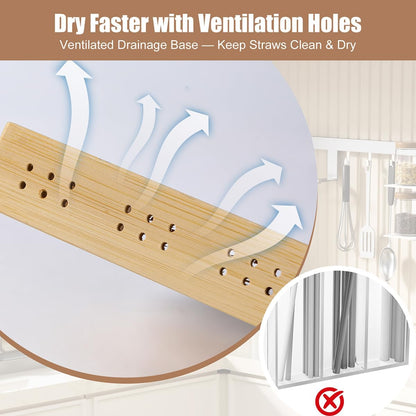 PEKER Straw Organizer for Cabinet Door, Peel and Stick Straw Holder with 5 Sections, Fast-Drying Ventilated Storage Rack for Reusable, Smoothie and Boba Straws