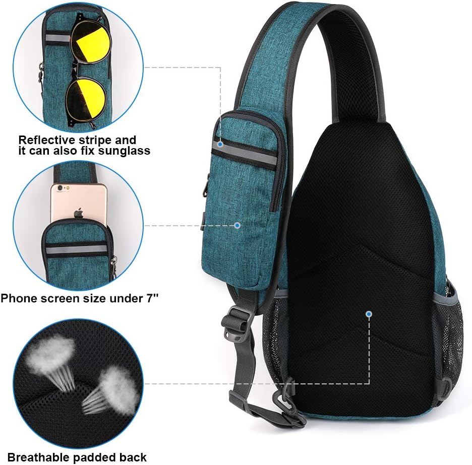 WATERFLY Crossbody Sling Backpack Sling Bag Travel Hiking Chest Bag Daypack (Black)