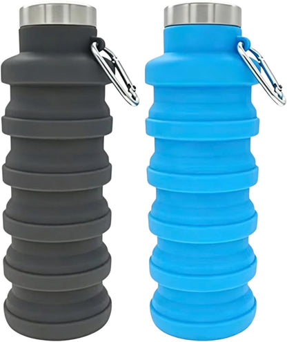 YCT Collapsible Water Bottle 17oz（500ml），Travel Portable Sport Water Bottle，Reusable Silicone Foldable Water Bottles for Gym Camping Hiking (Purple+Black)