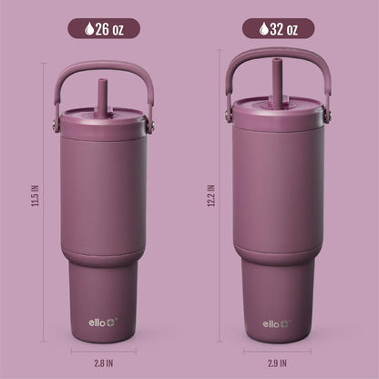 Ello Oasis Go+ 26oz Tumbler with Top Handle and Retracting Straw | Reusable Insulated Stainless Steel Cup, 100% Leakproof Water Bottle, 24 Hours Cold, Cup Holder Friendly For Travel | Wild Rasberry