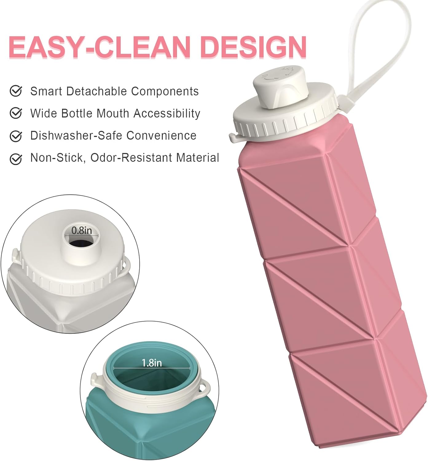 BEAUTAIL Collapsible Water Bottles 20.6oz, Silicone Foldable Portable Travel Water Bottle, Lightweight Reusable Leakproof for Traveling Camping Hiking Cycling Yoga Sports Outdoor