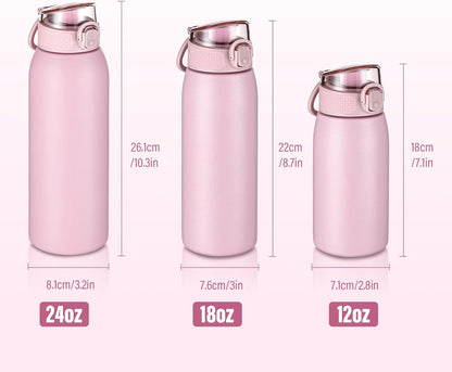 Insulated Water Bottle 24 oz with Dustproof Lid, Carry Handle & Tea Infuser, BPA-Free & Leakproof, Stainless Steel Water Bottles Ideal for Fitness, Hiking, Office & Outdoor Use (Black)