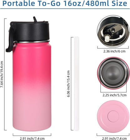 Volhoply 16 OZ Kids Water Bottle Bulk 8 Pack,Insulated Sports Bottles with Straw Lid,Stainless Steel Bottle with Handle Keep Cold & Hot,Double Wall Vacuum Tumbler Cups for School(Eight Color, 8)