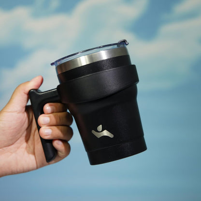 Konokyo 20 oz Tumbler with Handle and 2 Straw 2 Lid, Insulated Water Bottle Stainless Steel Vacuum Cup Reusable Travel Mug,Black