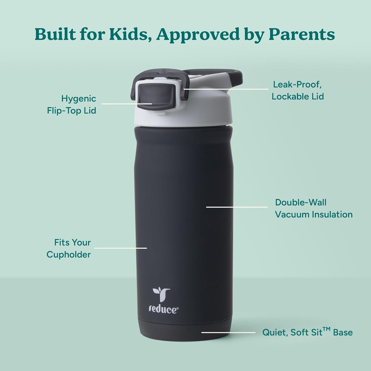 Reduce Hydrate Pro Kids 14oz Stainless Steel Insulated Water Bottle w/Straw – Spill Proof Tumbler for Kids – 30 Hour Cold Retention – Dishwasher Safe Leak-Proof Design - Abstract Flowers