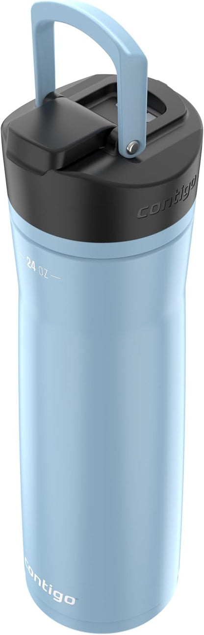Contigo Cortland Chill 2.0 Vacuum-Insulated Stainless Steel Water Bottle, Spill-Proof Sip Technology, Interchangeable Lid, 24oz, Steel/Licorice, Perfect for Fitness Travel Everyday Use