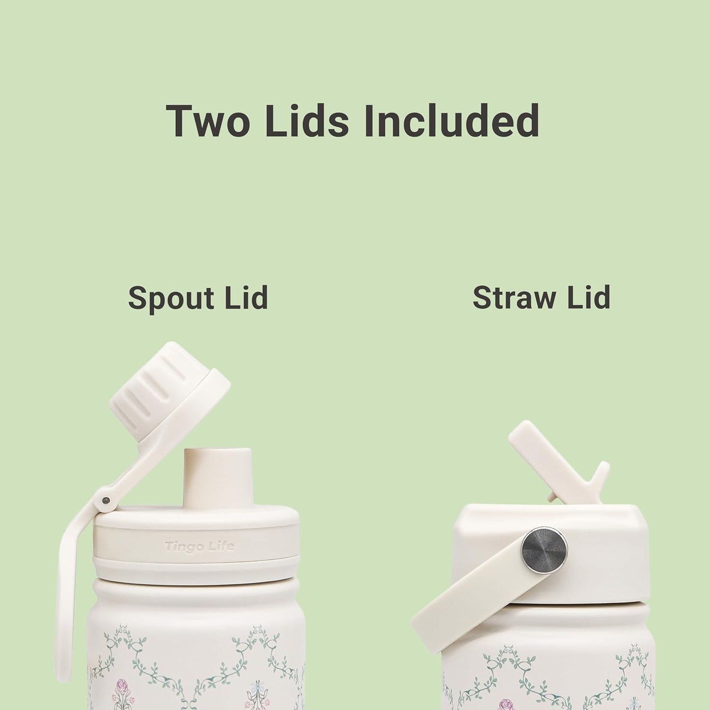 25oz Insulated Stainless Steel Aesthetic Cute Water Bottle - 2 Lids Included (Straw + Sport Handle), Leakproof BPA-Free, Dreamy Cream Cute Floral Design, Perfect Gym/Yoga/Office Companion