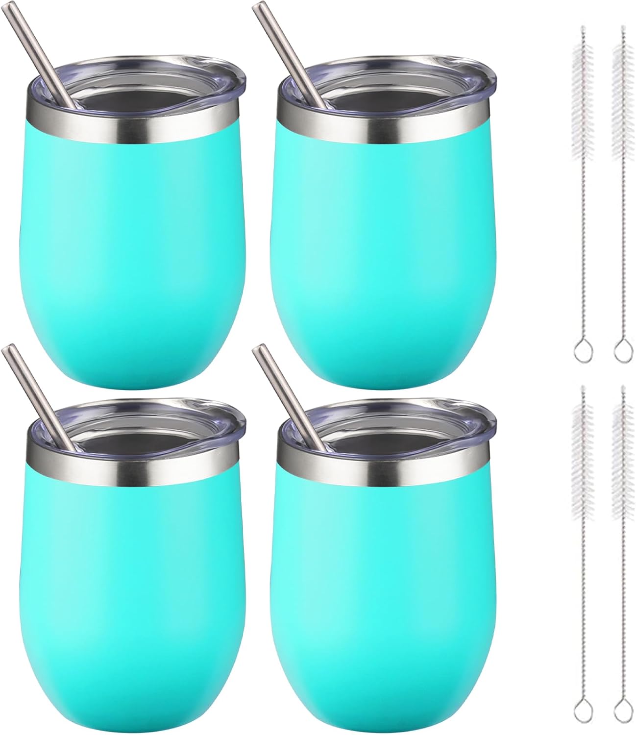 12 oz Insulated Wine Tumbler with Lid and Straw,Stainless Steel Stemless Wine Tumbler Glasses Double Wall Vacuum Wine Cups Tumbler for Coffee,Champaign,Cocktail,Office（Silver,1）