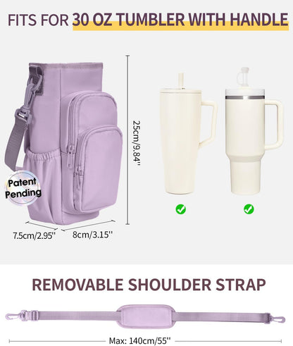 sportsnew Water Bottle Carrier Bag with Phone Pocket for 30oz 40oz Tumbler with Handle Accessories Insulated Water Bottle Holder Pouch with Strap Crossbody with Straw Cover