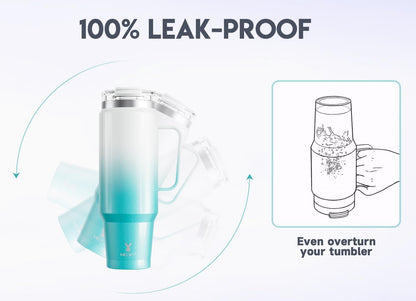 Meoky 32oz Tumbler with Handle, Stainless Steel Travel Mug with 2-in-1 Straw and Sip Lid, Vacuum Insulated Coffee Mug, 100% Leak Proof, Keeps Cold for 24 Hours or Hot for 8 Hours (Sky)