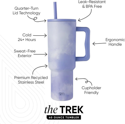Simple Modern 40 oz Trek Tumbler with Handle and Straw Lid | Cup Holder Friendly Insulated Stainless Steel Travel Mug | Sea Glass Sage - Colors C