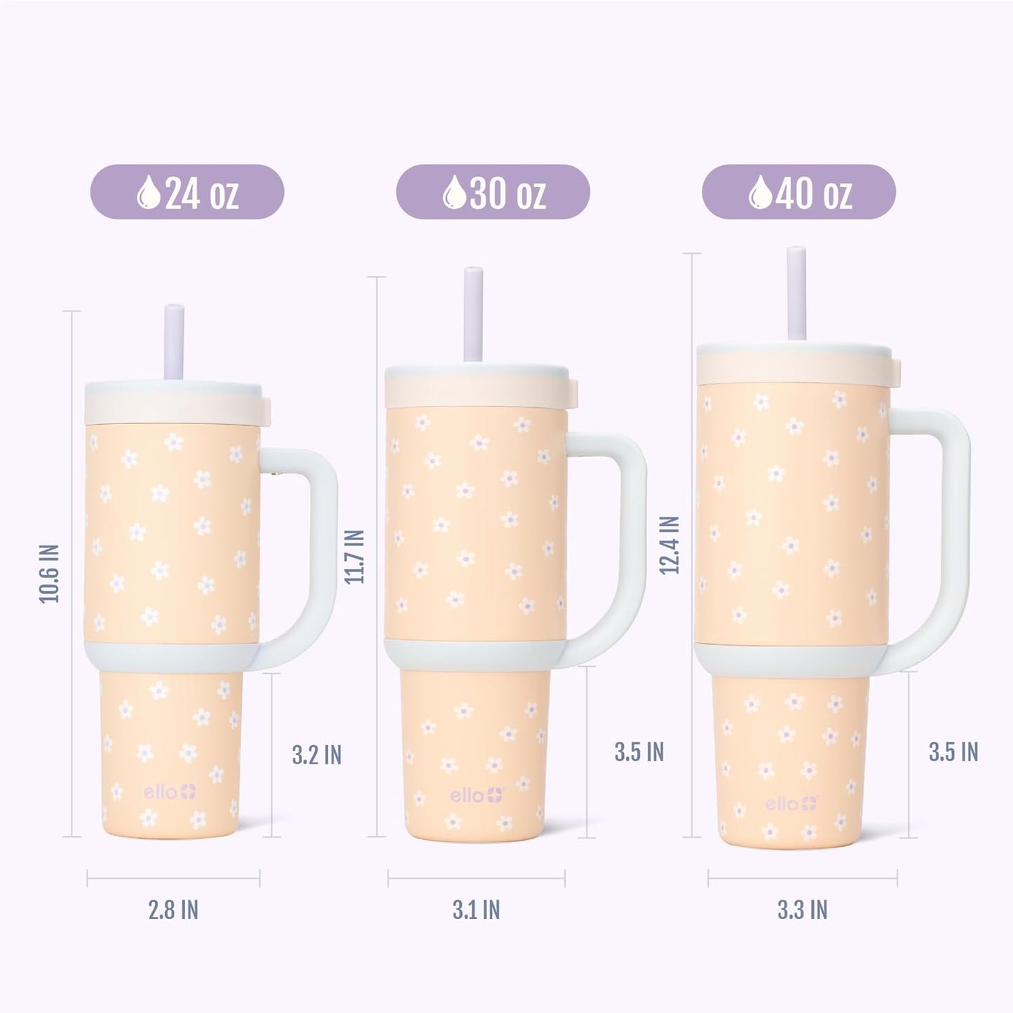 Ello Oasis 40 oz Tumbler with Handle & Retracting Straw | Reusable Insulated Stainless Steel Cup 100% Leakproof, Gifts for Teens Women Men | Keeps cold for 24 Hours, Cup Holder Friendly, Daisies