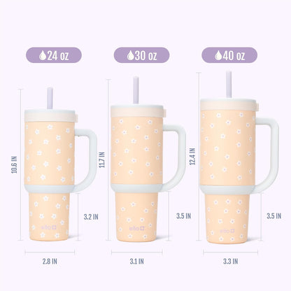 Ello Oasis 40 oz Tumbler with Handle & Retracting Straw | Reusable Insulated Stainless Steel Cup 100% Leakproof, Gifts for Teens Women Men | Keeps cold for 24 Hours, Cup Holder Friendly, Daisies