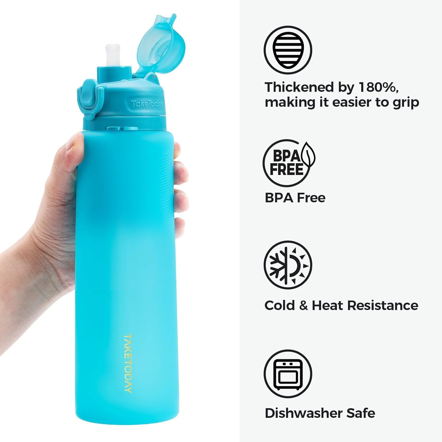 TakeToday Collapsible Water Bottles 32oz, Foldable Travel Bottle, TSA-Approved Leakproof Newly Silicone Water Bottle for Hiking, Travel, Outdoors, Black