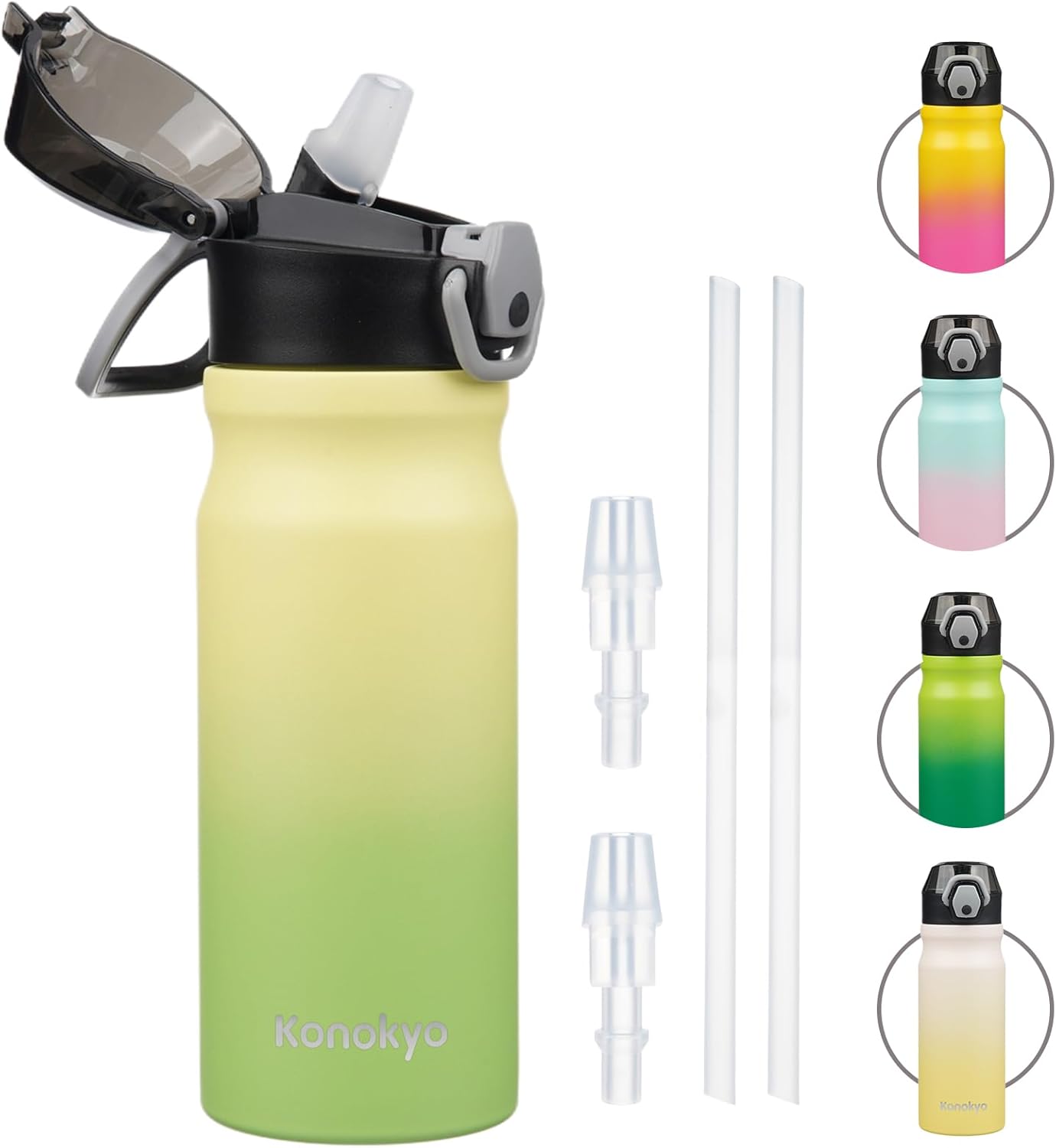 Konokyo 18 oz Insulated Water Bottle with Straw Lid, Stainless Steel Vacuum Sports Water Bottle, Leak-Proof Reusable Metal Flask with Carry Loop, BPA-Free Travel Bottle for Gym, School, Office