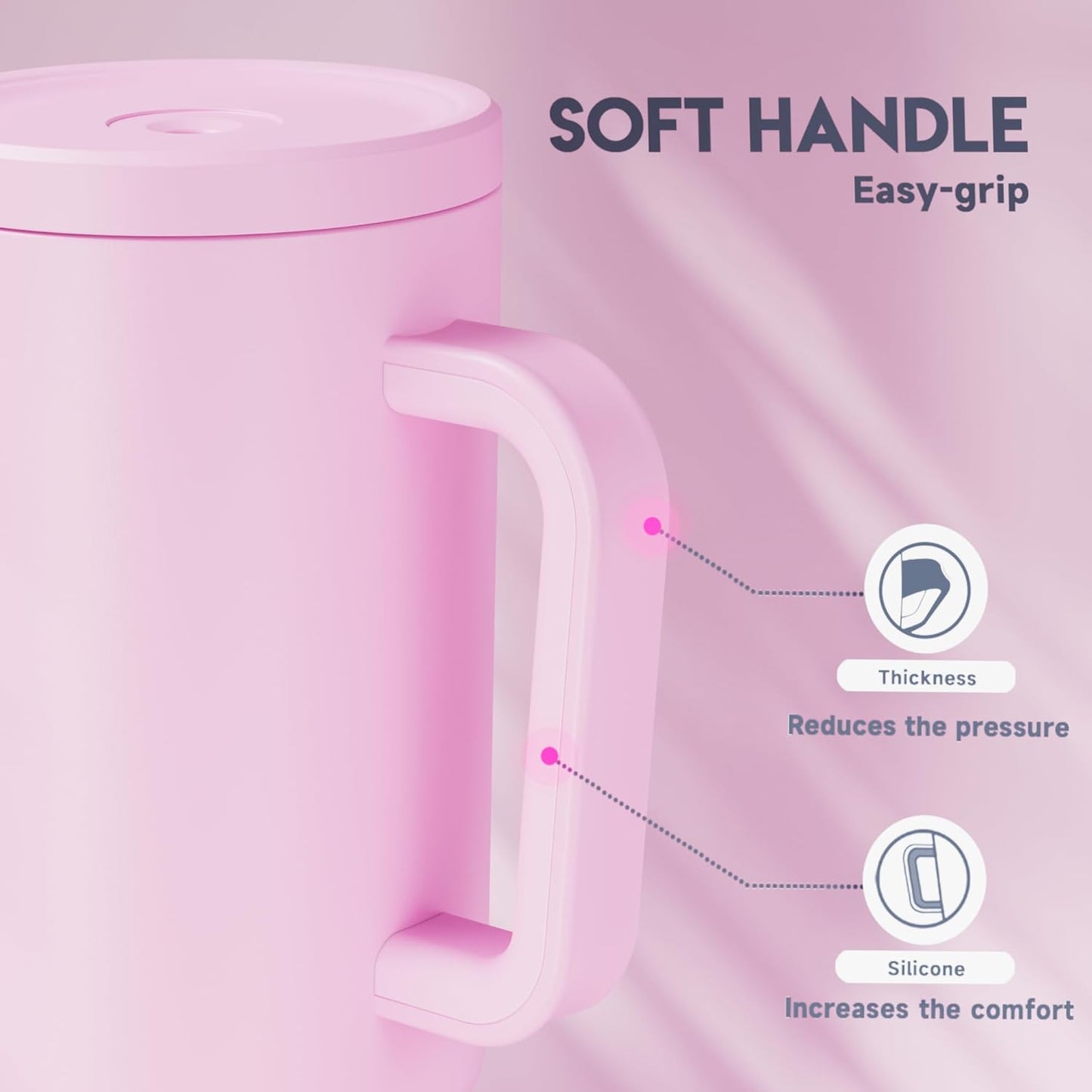 Meoky 40 oz Tumbler with Handle and Straw: Stainless Steel Insulated Tumbler with Lid and Straw - 100% Leak Proof Tumbler for Car Cup Holders - Travelers Commuters Workers, Pink
