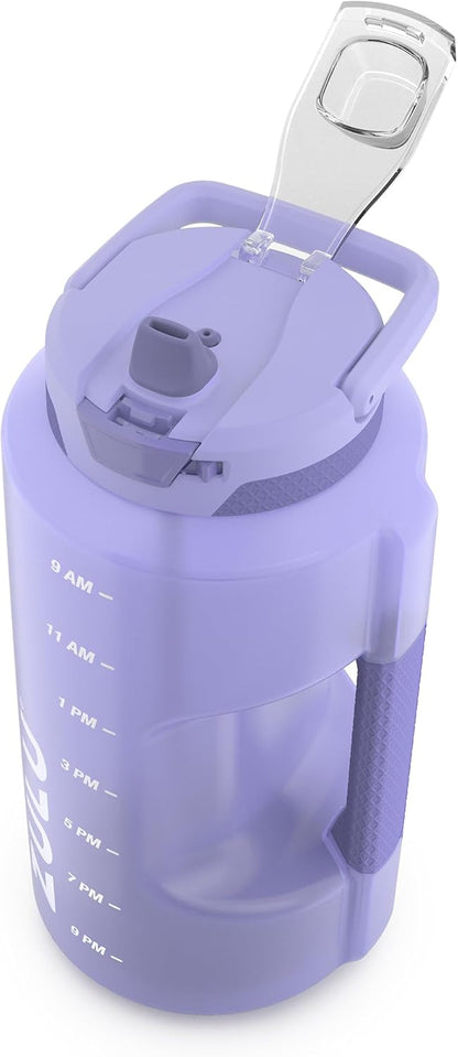 ZULU Goals 64oz Half Gallon Plastic Water Bottle with Straw and Time Marker | Large Reusable Jug with Handle and Leak Proof Lid for All Day Hydration, Gym and Outdoors, Gift Ready, Violet
