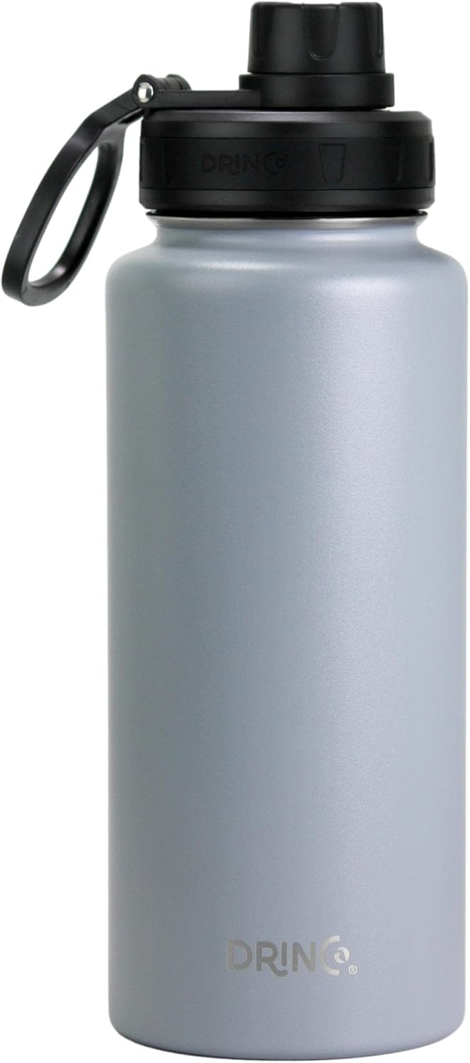 Drinco Stainless Steel Water Bottle Spout Lid Vacuum Insulated Double Wall Water Bottle Wide Mouth (40oz 32oz 22oz 18oz 14oz) Leak Proof Keep Cold Sport Camping Hiking (22 oz, 22oz Black)