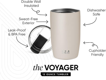 Simple Modern Voyager Tumbler with Flip Lid | Travel Coffee Mug | Insulated Stainless Steel Cold Brew Iced or Hot Coffee Cup | Gifts for Women Men Her Him | 16oz, Almond Birch