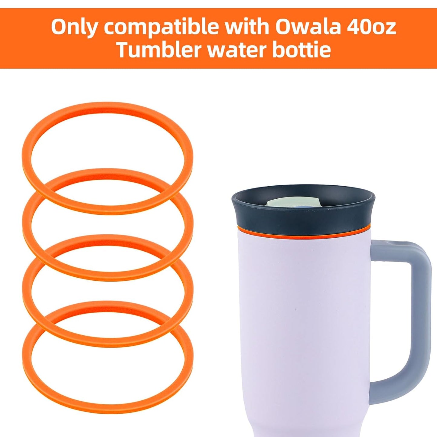BOXOB 4pcs Gasket Replacement for Owala 40oz Tumbler, Silicone O Ring Water Bottle Ring Seal Lid Gasket Replacement Parts Accessories Compatible with Owala 40oz Stainless Steel Cup (Grey)