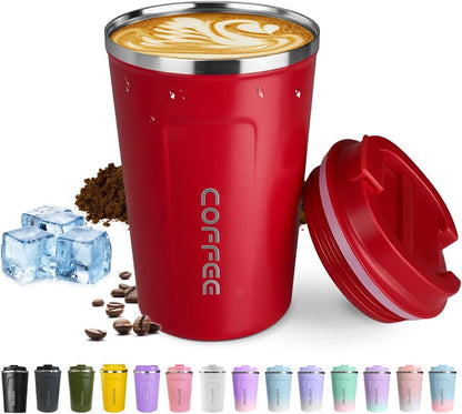 SPLMIFA Travel Coffee Mug Leak-Proof, Reusable Coffee Cups with Lids, Stainless Steel Vacuum Insulated Coffee Tumblers, Thermal Insulation Cup for Men and Women Hot & Cold Drinks(2nd-Green Pink, 12OZ)