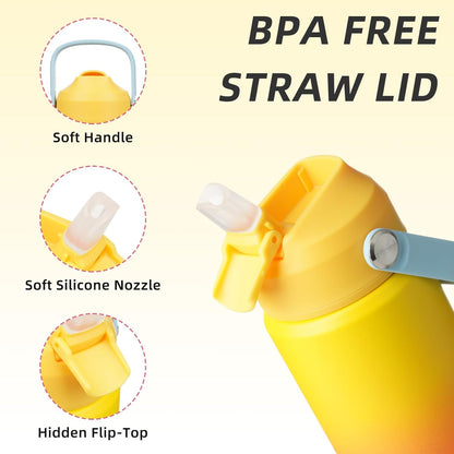 BJPKPK Insulated Water Bottle with Straw Lid, 18oz Thermo Water Bottles with Soft Nozzle, Flex Handle & Non-slip Boot, BPA Free Leak Proof Stainless Steel Metal Thermo, Tumblers, Cups,Sea Salt