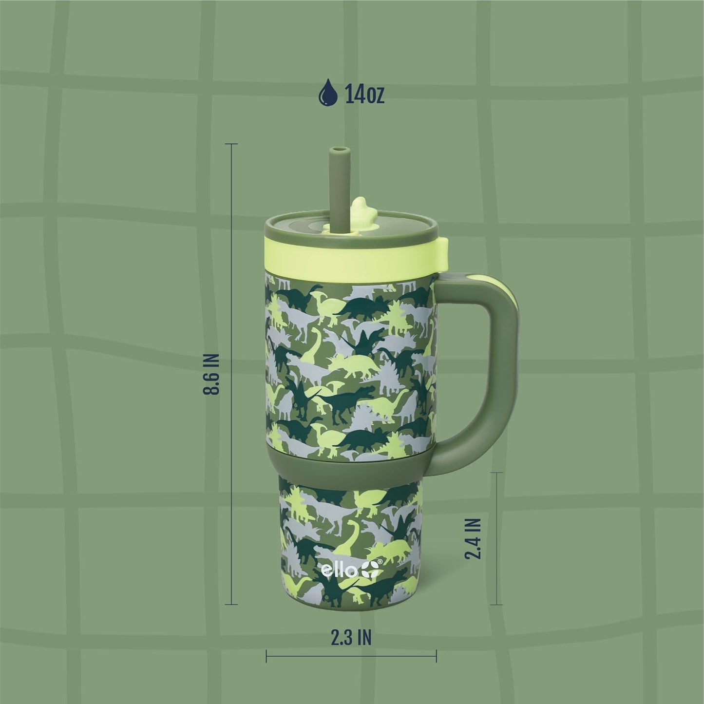 Ello Oasis 18oz Kids Tumbler with Handle & Retracting Straw, 100% Leakproof Reusable Insulated Stainless Steel Cup, Gifts for Teens Girls Boys, Keeps cold for 18 Hours, Cup Holder Friendly, Glacier