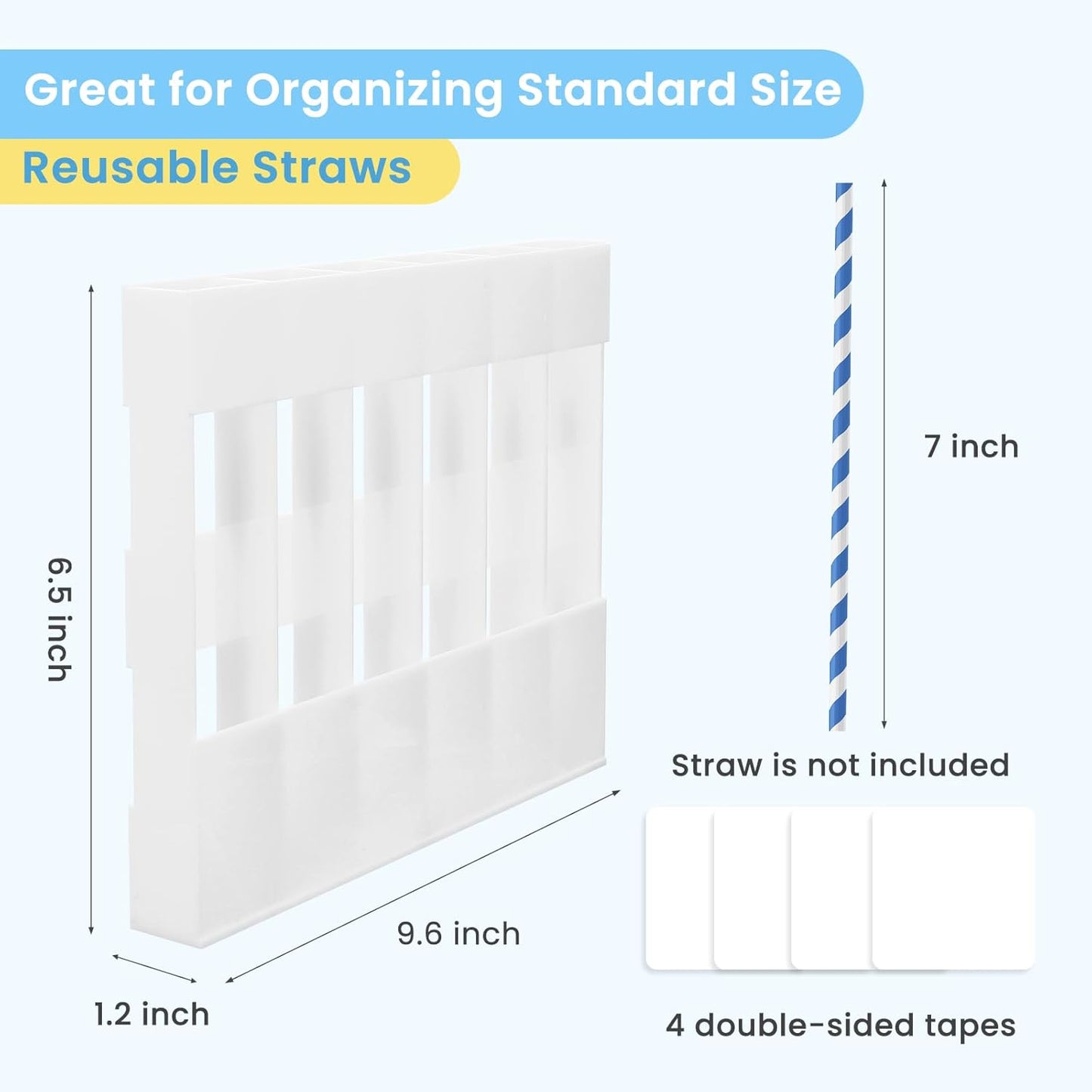 Acrylic Straw Holder for Cabinet, Reusable Straw Organizer with Double Sided Adhesive Tape Tumbler Straws Storage Container for Cupboard Drinking Straws Dispenser for Kitchen Counter (Transparent)